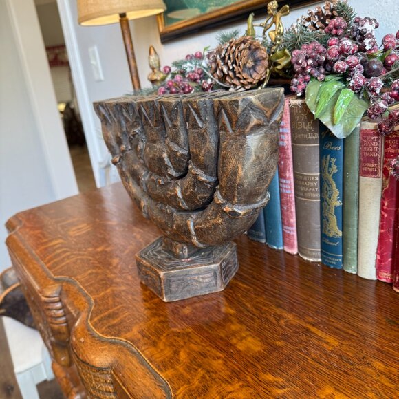 Vintage Large Carved Wood 7 Branch Menorah/Candelabra Signed - Picture 11 of 17